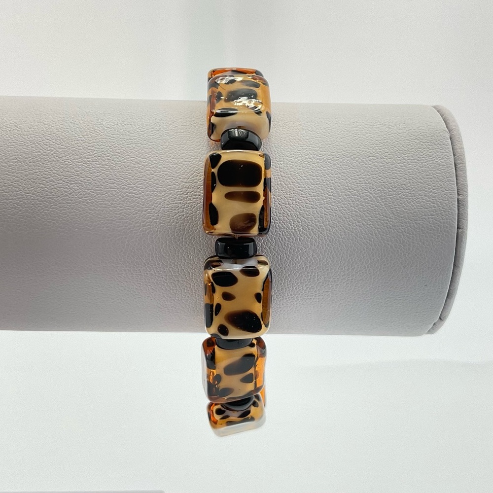 Leopard Pattern Glass Bead Bracelet, Mod, Minimal… - image 3